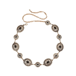 Античное Серебро Цепочки для талии и живота из сплава с овальным цветком и окрашенной синтетической бирюзой для женщин, чёрные, античное серебро, 1050 мм