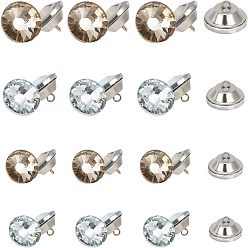 Mixed Color Glass Rhinestone Button, with Platinum Plated Iron Tray, Furniture Decorate, 1-Hole, Flat Round, Mixed Color, 18~25x14~17.5~14.5~18.5mm, Hole: 3~3.5mm, 80pcs