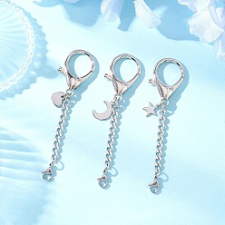 Нержавеющая Сталь Цвет 3 шт. 3 стили сплав и 304 нержавеющая сталь карабины, с подвеской в виде сердца/луны/звезды, цвет нержавеющей стали, 92 мм, 1 шт / стиль