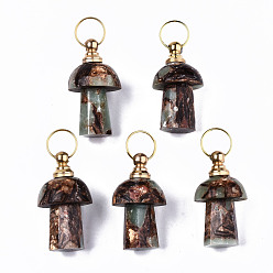 Aqua Terra Jasper Assembled Synthetic Bronzite and Aqua Terra Jasper Openable Perfume Bottle Pendants, with Light Gold Brass Findings, Dyed, Capacity: 1ml(0.03 fl. oz), 34~35x20~21mm, Hole: 10.5mm