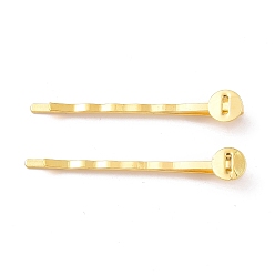 Golden Iron Hair Bobby Pin Findings, Golden Color, Size: about 2mm wide, 52mm long, 2mm thick, Tray: 8mm in diameter, 0.5mm thick
