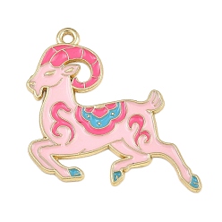 Pink Подвески из эмали и сплава, козьи амулеты, золотые, розовые, 31x34x1 мм, отверстие : 1.6 мм