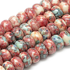 Tomato Synthetic Ocean White Jade Beads Strands, Dyed, Rondelle, Tomato, 10x5~6mm, Hole: 1.5mm about 72pcs/strand, 16.3 inch