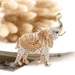 Золотистый Сплав горный хрусталь брелок, с эмалью, слон, золотые, Кулон : 70x75 мм