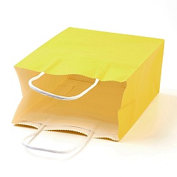 Gold Pure Color Kraft Paper Bags, Gift Bags, Shopping Bags, with Paper Twine Handles, Rectangle, Gold, 21x15x8cm