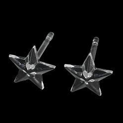 Clear Resin Stud Earring Findings, Star, Clear, 6.5x7mm, Pin: 0.8mm