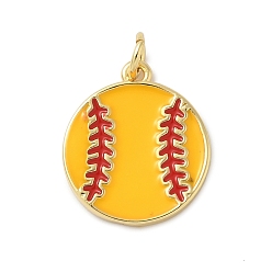 Золотистый Латунь эмаль подвески, бейсбольный шарм, с целью перехода в кольце, без свинца и без кадмия, долговечный, стойки покрытие, реальный 18 k позолоченный, золотые, 17.5x15x2 мм, отверстие : 3.4 мм