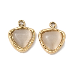 Настоящее золото 14K 304 прелести нержавеющей стали, треугольный шарм, с кошачий глаз, реальный 14 k позолоченный, 11x9x3 мм, отверстие : 1.2 мм