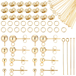 Настоящее золото 18K Наборы для изготовления ювелирных изделий своими руками, включая 202 застежки для сережек-гвоздиков из нержавеющей стали, 304 Гайки, штифты и соединительные кольца из нержавеющей стали, реальный 18 k позолоченный