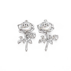 Платинированный Латунные перламутровые подвески с белыми ракушками, июньские цветочные прелести, без никеля , овальная с розой, Реальная платина, Цветок: 10.5 mm длиной, шириной 11 мм , толщиной 3 мм , лист: 16 мм длиной, шириной 13 мм , толщиной 2 мм 