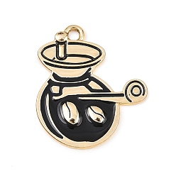 Черный Эмалированные подвески из сплава для кофейного оборудования, золотые, чёрные, 25.5x22x1.5 мм, отверстие : 2.4 мм