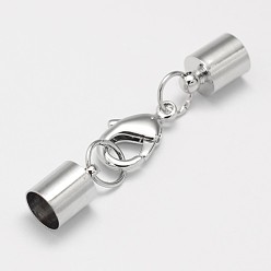 Платина Обшивка стойки экологичные латунные застежки-клешни омара, с мозг заканчивается, пайки, без кадмия, без никеля и без свинца, платина, 32 мм, отверстие : 3.5 мм