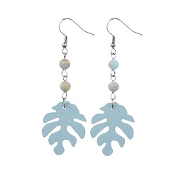 Джаспер Серьги из дерева тополя, с круглыми бусинами из синтетической акватерра-яшмы и 316 хирургическими крючками для серег из нержавеющей стали, 74 мм , штифт: 0.7 мм