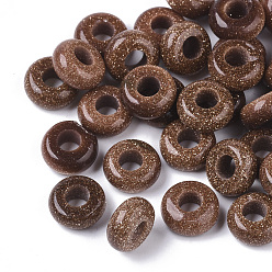 Камень с Пылевым Золотом Синтетические золотые камни европейские бусины, бусины с большим отверстием, рондель, 10x4.5 мм, отверстие : 4 мм