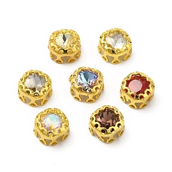 Mixed Color Square Shaped Sew on Rhinestone, Glass Rhinestone, Garments Accessories, Multi-Strand Links, with Golden Tone Brass Findings, Mixed Color, 7.5x7.5x5mm, Hole: 0.8mm