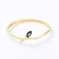 Golden Enamel Snake Hinged Bangle with Cubic Zirconia, Brass Jewelry, Golden, Inner Diameter: 2x2-1/4 inch(5.05x5.8cm)