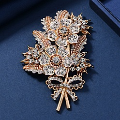 Кристалл Броши из сплава страз malus spectabilis для одежды-рюкзака, с перламутровым стеклянным жемчугом, кристалл, 105x70 мм