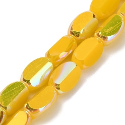 Золотистый Гальванические непрозрачные стеклянные бусины, овальные, граненые, с половиным покрытием, золотые, 6.5~7x4~4.5x3 мм, отверстие : 0.8 мм, около 47~48 шт / нитка, 12.52~12.91'' (31.8~32.8 см)
