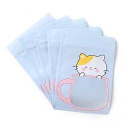 Cat Shape Пластиковая сумка с замком на молнии, сумки для хранения, мешок с самоуплотнением, верхнего уплотнения, с окном в форме чашки, прямоугольные, голубой, Узор кошки, 18x13x0.15 см, односторонняя толщина: 3.9 мил(0.1мм)