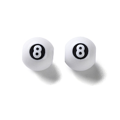 Белый Акриловые бусины, имитация бильярдных бусин, круглый с номером 8, белые, 11x10 мм, отверстие : 4 мм