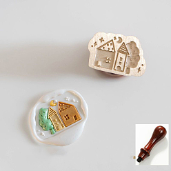 Дом Золотая восковая печать, латунная головка штампа, с деревянной ручкой (цвет случайный), для приглашений, конверты, подарочная упаковка, дом, 27 мм