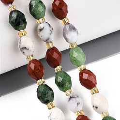 Природный Драгоценный Камень Нити бусин из натурального рубина в цоизите, красной яшме и цветочном опале, рис, граненые, 8x6 мм, отверстие : 0.9~1 мм, около 19 шт / нитка, 7.32~7.56'' (18.6~19.2 см)