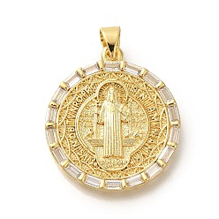 Настоящее золото 18K Покрытие стойки латунь с подвесками из фианита, долговечный, без свинца и без кадмия, религиозные узоры амулеты, реальный 18 k позолоченный, 24.5x22x2.5 мм, отверстие : 4x3.5 мм