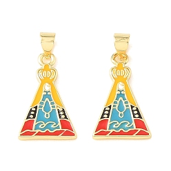 Others Brass Enamel Pendants, Rack Plating, Long-Lasting Plated, Cadmium Free & Lead Free, Real 18K Gold Plated, Nossa Senhora Aparecida Charms, 20.5x13x2mm, Hole: 4.5x3.5mm