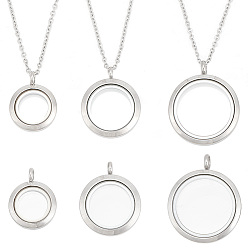 Нержавеющая Сталь Цвет Набор для самостоятельного изготовления ожерелья с плавающими подвесками, включая 304 плоские круглые подвески-медальоны из нержавеющей стали и тросовые цепочки, цвет нержавеющей стали, 6 шт / коробка