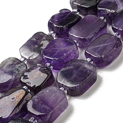 Amethyst Natural Amethyst Beads Strands, with Seed Beads, Rectangle, 12~17.5x9.5~13x5~7.5mm, Hole: 1mm, about 25~26pcs/strand, 15.94''~16.14''(40.5~41cm)