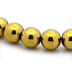 с Золотистым Покрытием Круглый немагнитная синтетический гематит бисер пряди, с золотым покрытием, 12 мм, отверстие : 1 мм, около 33 шт / нитка, 15.7 дюйм