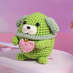 Yellow Green DIY 3D Dog Knitting Kits for Beginners, including Stuffing Cotton, Crochet Hook, Stitch Marker, Craft Eye & Nose, Cored Cotton Thread, Plastic Needle, Hot Melt Glue Stick, Instruction, Yellow Green, 12x11x9cm