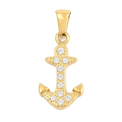 Золотой Ионное покрытие (ip) 304 подвески из нержавеющей стали с микропаве из кубического циркония, якорь очарование, золотые, 21.5x15.5x2.5 мм, отверстие : 3x6 мм
