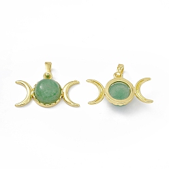 Green Aventurine Natural Green Aventurine Pendants, Triple Moon Charms, with Golden Tone Rack Plating Brass Findings, Cadmium Free & Lead Free, 15x26x7mm, Hole: 6.5x4mm