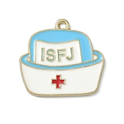 Hat Подвески из эмалевого сплава в стиле mbti, золотые, шапочка для кормления с надписью istj, 23.5x25x1.5 мм, отверстие : 1.8 мм