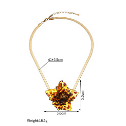 Седло Коричневый Акриловый леопардовый принт 3 Подвеска в виде цветка 304 Плоская цепочка-змейка из нержавеющей стали для женщин, золотые, седло коричневый, 16.14 дюйм (41 см)