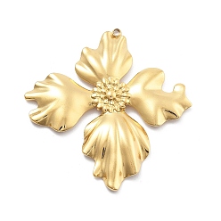 Настоящее золото 18K 304 подвески из нержавеющей стали, цветочный шарм, вакуумное покрытие pvd, реальный 18 k позолоченный, 41x38.5x3 мм, отверстие : 1.4 мм