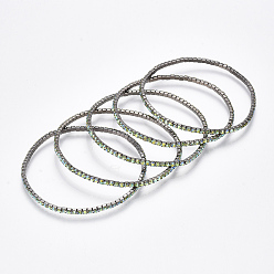 Хризолит А.Б. Латунные цепные браслеты, со стразами, с покрытием AB цвета, металлический черный , перидота AB, 2 дюйм (5 см), 2 мм