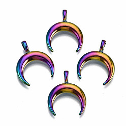 Rainbow Color Подвески из сплава цвета радуги, без кадмия и без свинца, двойной рог / полумесяц, 20.5x17x2 мм, отверстие : 3.5x2 мм
