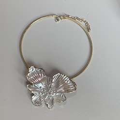Silver Alloy Enamel Butterfly Pendant Torque Choker Necklaces with Imitation Pearl for Women, Golden, Silver, 15.75 inch(40cm)