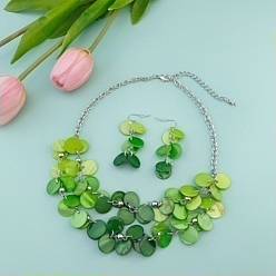 Зеленый Комплекты из плоских круглых подвесных серег и двухслойных ожерелий, со сплавочной фурнитурой, зелёные, 450 мм