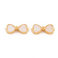 Real 18K Gold Plated Brass Link Connectors, with Shell, Nickel Free, Bowknot, Real 18K Gold Plated, 10x24.5x7mm, Hole: 1mm
