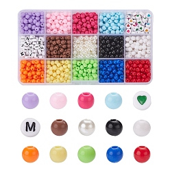 Mixed Color DIY Necklace Making Kit, Including 1200Pcs Opaque Acrylic & Imitation Pearl & Letter Acrylic Beads, Elastic Crystal Thread, Mixed Color, Beads: 6~7x3.5~5.5mm, 80pcs/style