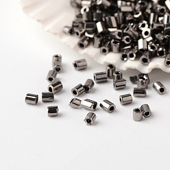 Black Plated FGB 15/0 Grade A Glass Seed Beads, Hexagon(Two Cut), Metallic Colours, Black Plated, 15/0, 1~2x1~1.5mm, Hole: 0.5mm, about 100000pcs/pound