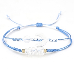 Хрусталь Натуральный кварцевый кристалл плетеный браслет из бисера, браслет Moon & Chips & круглый двухслойный из нескольких нитей, 6-1/4~10-1/4 дюйм (16~26 см)