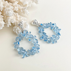 Светло-Голубой Серьги-гвоздики с латунной крошкой, со стеклом, платина, Небесно-голубой, 60 мм