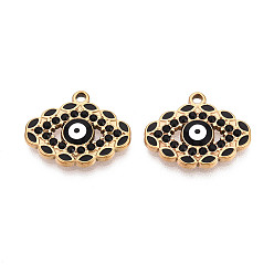 Черный 304 из нержавеющей стали горный хрусталь подвески, Злые чары глаз, с эмалью, вакуумное покрытие pvd, реальный 18 k позолоченный, чёрные, 15.5x19.5x2.5~3 мм, отверстие : 1.6 мм