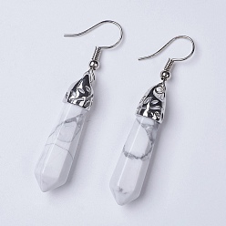 Говлит Натуральный Howlite болтаться серьги, со сплавочной фурнитурой, пуля, платина, 51~55 мм, Кулон : 35~36x9~9.5 мм, штифты : 0.6 мм
