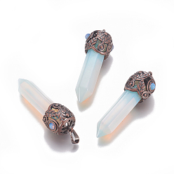 Опал Опалитные большие остроконечные подвески, с латунной фурнитурой , пуля, Красная медь, 53.2x11~17x10.5~20.5 мм, отверстие : 7.5x5 мм