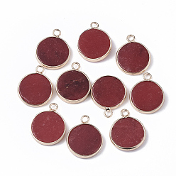 (123L) Белый крем непрозрачный блеск Натурального белого нефрита подвески, с золотой рамкой из латуни с открытой спиной, окрашенные, плоско-круглые, огнеупорный кирпич, 20.5x16.5x4 мм, отверстие : 2 мм